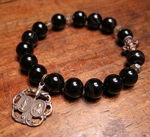 Black Onyx Rosary Bracelet Scapular Holy Spirit medal