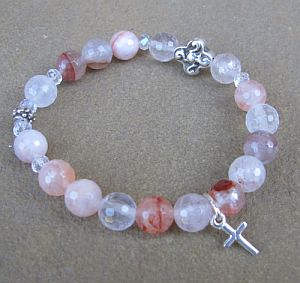 Pink agate First Communion rosary bracelet