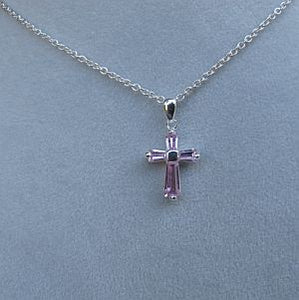 Pink sterling cross necklace