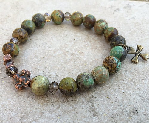 Natural Turquoise green/brown tone Rosary Bracelet