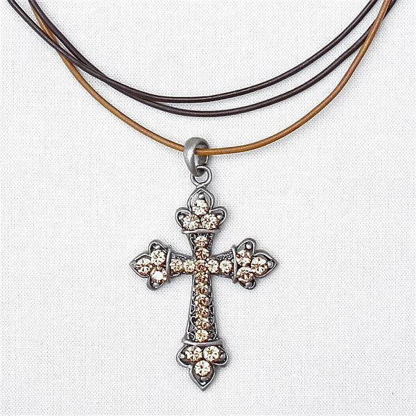 Amber Fleur De Lis Victorian Cross Necklace