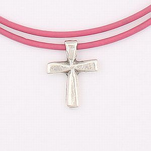 Bevel cross necklace on pink leather