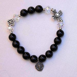 Black Onyx Rosary Bracelet with Miraculous