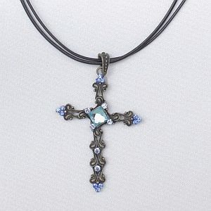Blue Victorian Cross Necklace