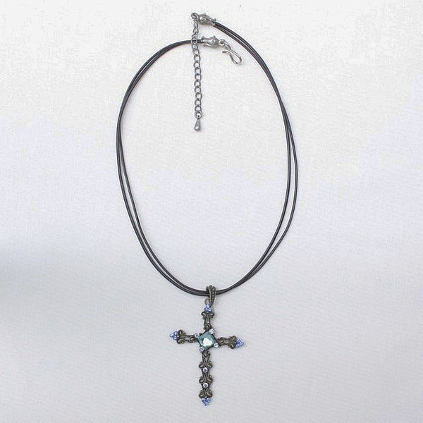 Blue Victorian Cross Necklace