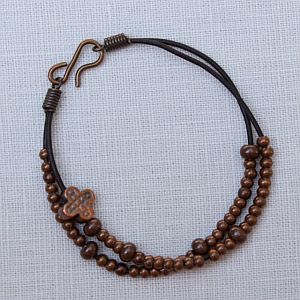 Leather and Bronze Bead Rosary Bracelet