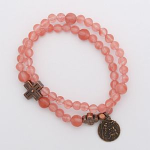 Cherry Quartz Rosary Bracelet with St. Peregrine Medal (breast cancer pink)
