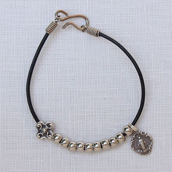 Leather Rosary Bracelet with Miraculous