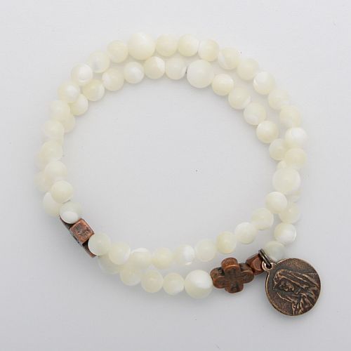 Mother of Pearl Rosary Bracelet with St. Peregrine Medal (lung cancer color)