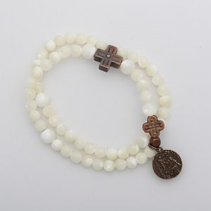 Mother of Pearl Rosary Bracelet with St. Peregrine Medal (lung cancer color)