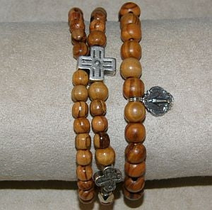 Olivewood Rosary Bracelet with Miraculous Bracelet