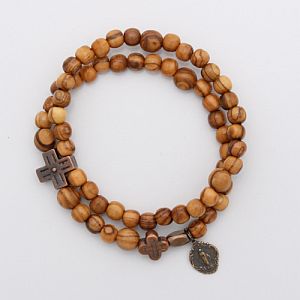 Olivewood Rosary Bracelet with Miraculous Mary charm