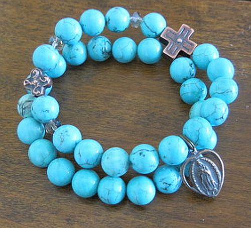 Our Lady of Guadalupe Turquoise Double Rosary Bracelet