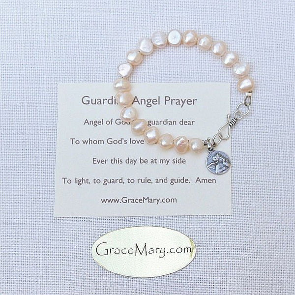 Pearl Bracelet with Guardian Angel