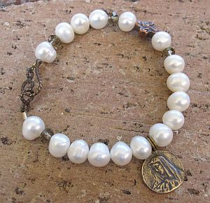 Pearl Rosary Bracelet with St. Peregrine