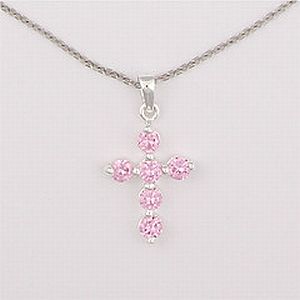Sterling pink cross necklace