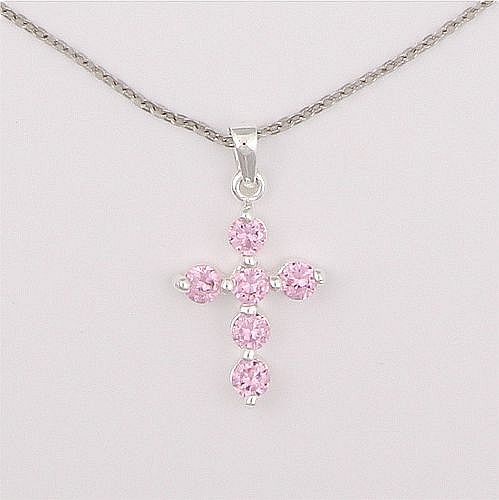 Sterling pink cross necklace