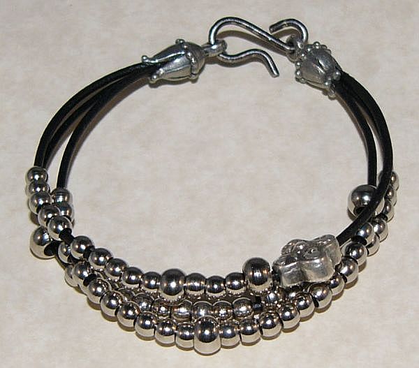 Silver Leather Rosary Bracelet