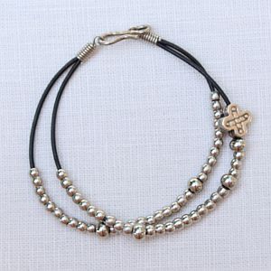 Silver leather Rosary Bracelet