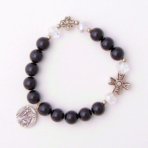 St. Peregrine (Patron Saint for Cancer victims) Black Onyx single decade rosary bracelet