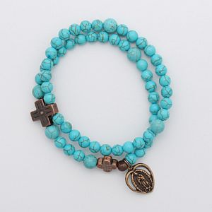 Turquoise Rosary Bracelet with bronze Our Lady of Guadalupe charm