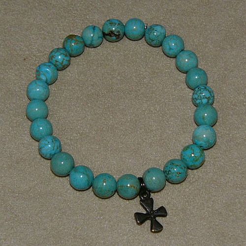 Turquoise Bracelet with Peace charm, or cross
